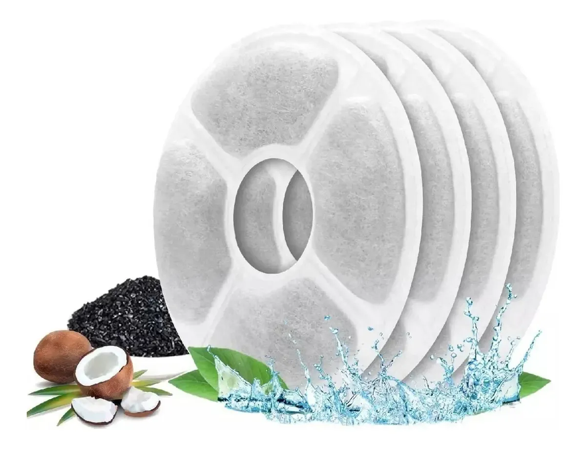 Cuatro filtros redondos para fuente de agua con carbón activado